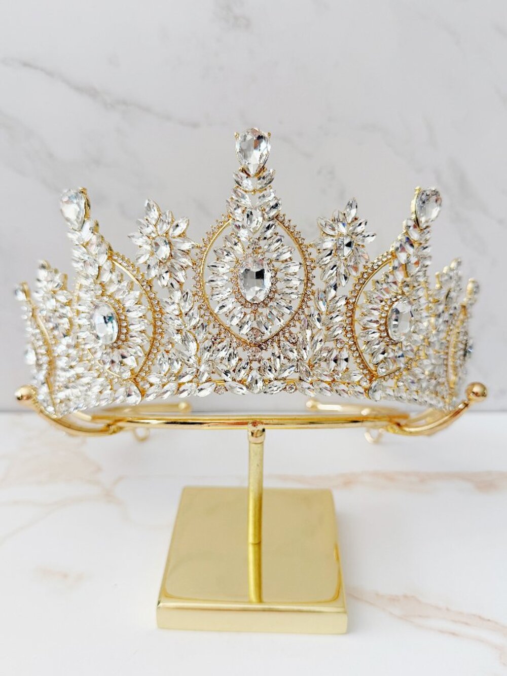 Gold Crystal crown, Vintage crown, birthday crown, Gala accessory, Costume crown